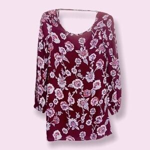 Billabong Boho Floral Tunic Mini Dress Purple Long Sleeve Womens Size XS